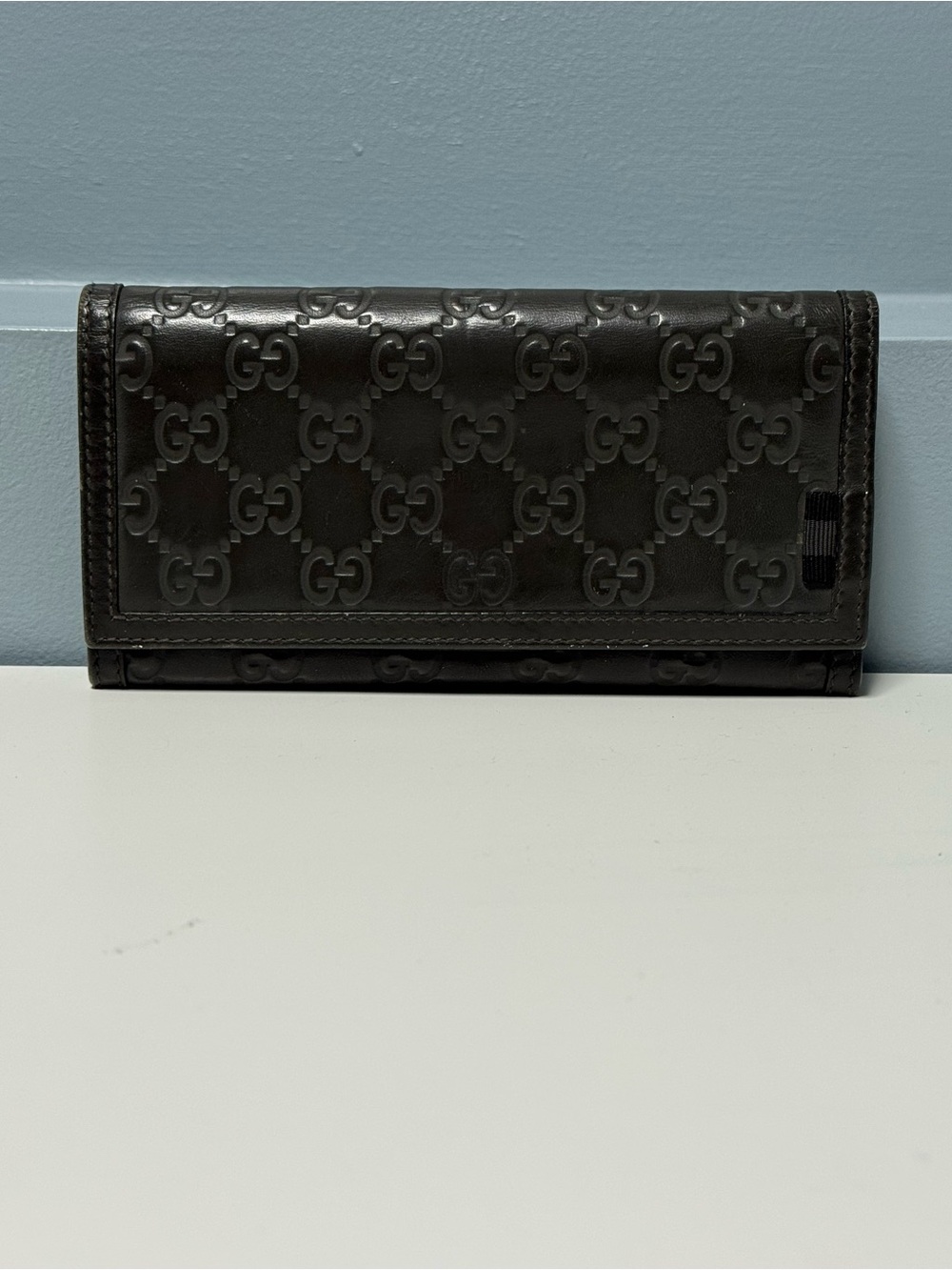 Gucci Black Embossed GG Continental Flap Wallet